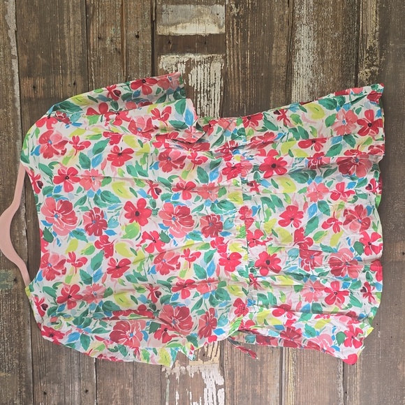 Skies Are Blue Floral Wrap Top with Pink and Green, NWT, Mult Plus Size - Picture 2 of 4